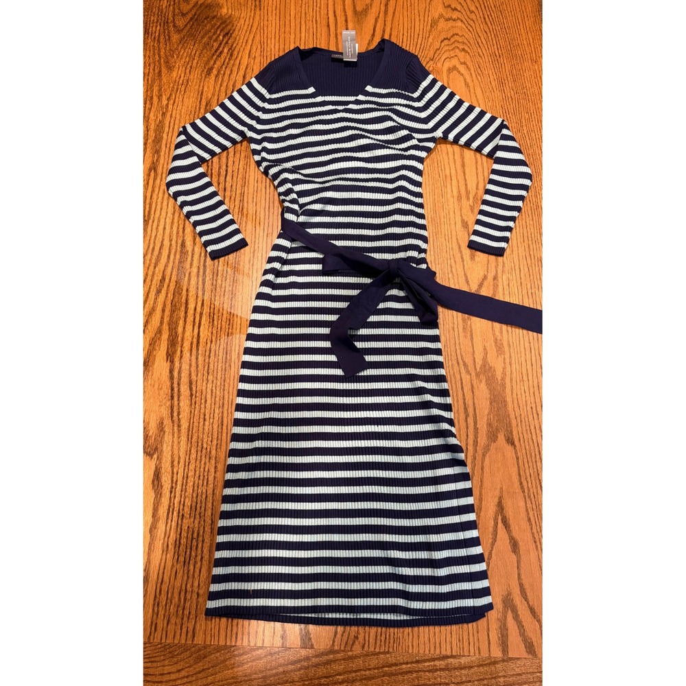 Lane Bryant Navy Blue Striped Ribbed Knit V-Neck Midi Sweater Dress 18/20 NWT